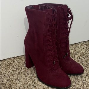 Burgundy heeled boots. Never used. Size 8